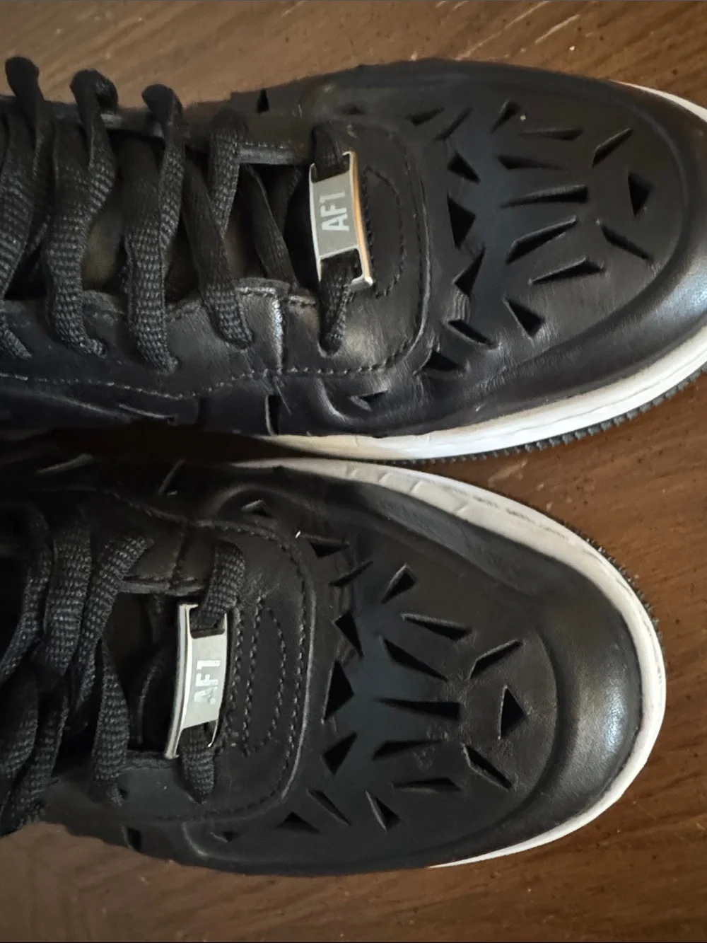 Nike AF1 Ultra Force Mid Joli Laser Cut Black Leather White Mid Women's Sz 8 EUC